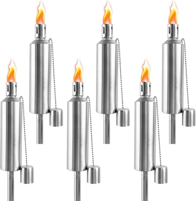 ACXIN Tuinfakkels RVS - Oliefakkels Voor Buiten Met Lampendocht - 6 Stuks 115 cm 330 ml