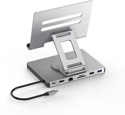 7-in-1 USB-C Docking Station met Tabletstandaard – HDMI 4K@30Hz, Ethernet, 3×USB 3.0, SD/TF-kaartlezer, PD-oplaadpoort – Aluminium Multifunctionele Hub Geschikt voor Laptop, MacBook, iPad & Android Tablets