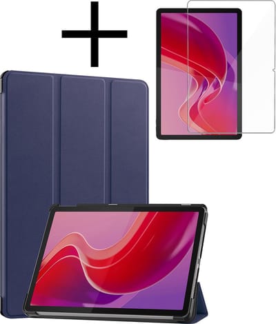 Hoes - Geschikt voor Lenovo Tab M11 (11 inch) - Met Screenprotector - Trifold Bookcase - Hard Cover - Hardcover Book Case - Tablet Hoesje - Donkerblauw