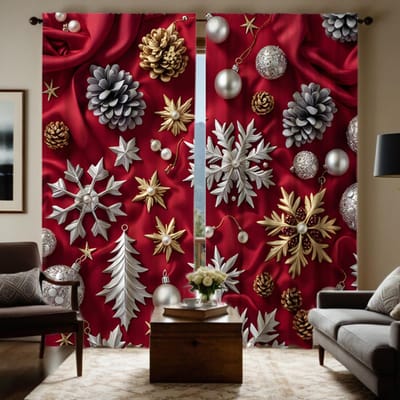 2-delige set HD Kerstappelkerstboomvlok Decoratief Gordijn Rode Gordijnband Digitaal Bedrukt Gordijn Huisdecoratie Stijl Gedecoreerd W52H63inchW132H160cm gray