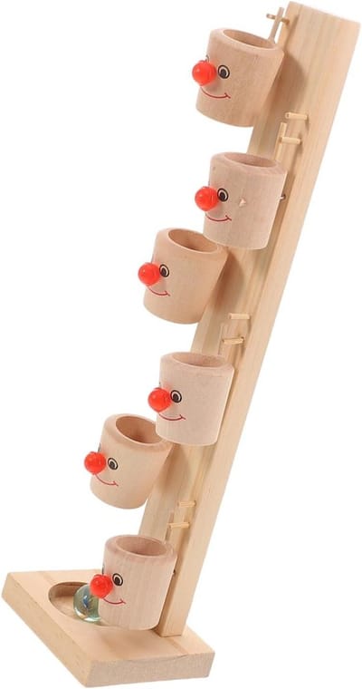 Houten Ballenbaan - Knikkerbaan Kinderen - Ontwikkelingsspel - Clownsstijl - 28 x 7.5 x 6.5 cm - Multicolor
