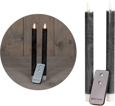 LED-kaarsen met timer ZWART 2-pack voor binnen met timerfunctie 6 uur ECHTE WAS 23 cm hoogte voor kaarsen 2,2 cm diameter 2 AAA-batterijen vereist LED-kaarsen flikkerende vlam bewegende vlam