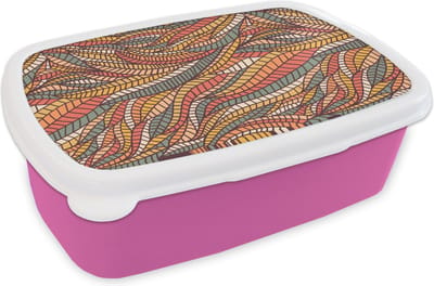 Broodtrommel Roze - Lunchbox - Brooddoos - Bladeren - Patronen - Mozaïek - 18x12x6 cm - Kinderen - Meisje