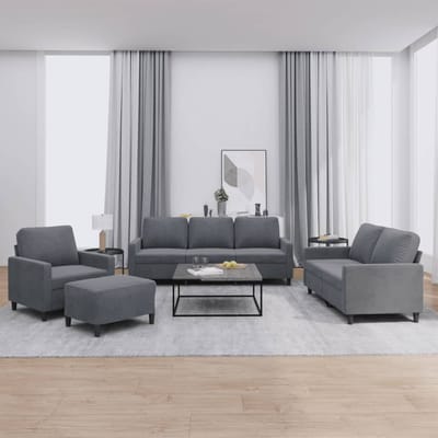 vidaXL - 4-delige - Loungeset - met - kussens - fluweel - donkergrijs