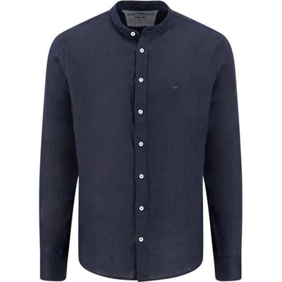 Fynch-Hatton Overhemd Solid Color Premium Linnen Stand-Up Collar Navy / male