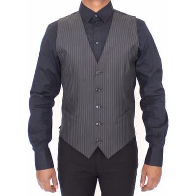 Dolce & Gabbana Heren Grijs Gestreept Wol Zijden Jurk Vest Gilet