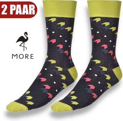 More Fashion - Elegante Heren Sokken 39/42 - 2-Pack - 74% Katoenen Sokken - Leuke Print - Kleurrijk Casual Extravagant - Navy Blauw - MADE IN EU