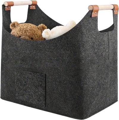 Brandhouten mand - Opbergtas hout - Haardhout opslag - Versterkte handgrepen - 40 x 22 x 27 cm - Grijs