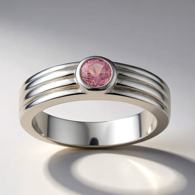 Cavill - 925 Sterling Zilveren Ring met 0,204 ct Braziliaanse Roze Toermalijn - Palladium Bezetting - Ronde Edelsteen - Maat 20
