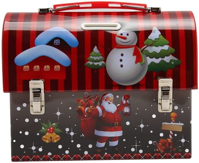 Dailygoods- Spaarpot Kerstman - Blik Spaarpot - Opbergdoos met Handvat - Cadeau voor Kinderen - Spaarpot Kind - Decoratief en Praktisch - Spaarvarken