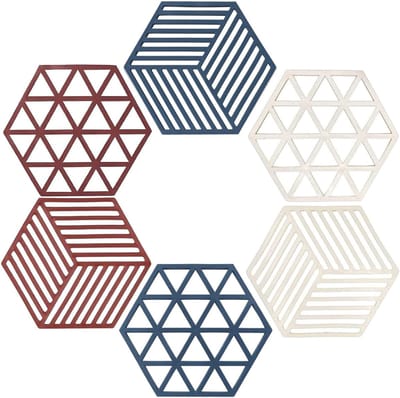 Pannenonderzetters - Siliconen onderzettermattenset voor warme borden- potten en pannen - Gemakkelijk op te hangen en op te bergen - Hittebestendig - Antislip - Vaatwasmachinebestendig - 6 stuks