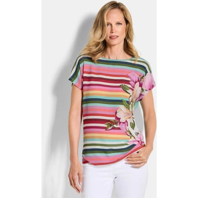 Blouseshirt met strepen en bloemen - meerkleurig / gestreept - Gr. 20 van Goldner Fashion