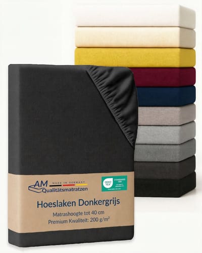 AM Qualitätsmatratzen Premium hoeslaken 80 x 200 cm boxspringbed (200gsm) in Donkergrijs - Made in Germany - OEKO TEX gecertificeerd topper hoeslaken - Jersey hoeslaken - Fitted Sheets