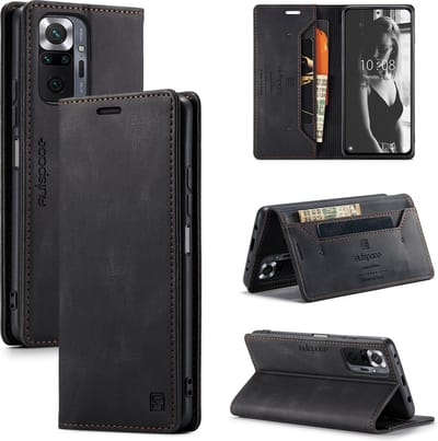Luxe Flip Case met RFID Bescherming Kaarthouder en Magneetsluiting voor Xiaomi Redmi Note 10 Pro / Note 10 Pro Max _ Zwart