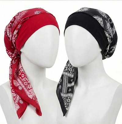 Zwart rood bandana set dames – 2 stuks hoofddoek bandana met paisley print – zachte lichtgewicht haar bandana – comfortabele striksluiting – modieuze haar accessoires