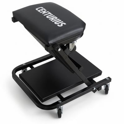 2-in-1 Werkplaatsstoel & Ligkar – Inklapbaar • 6 Zwenkwielen – Draagvermogen 100 kg – Comfortabele Bekleding – Ergonomisch & Compact voor Garagegebruik