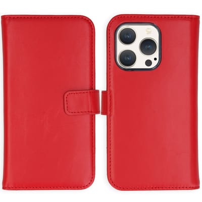 Selencia Hoesje - Geschikt voor Apple iPhone 15 Pro - Echt Lederen Bookcase - Rood