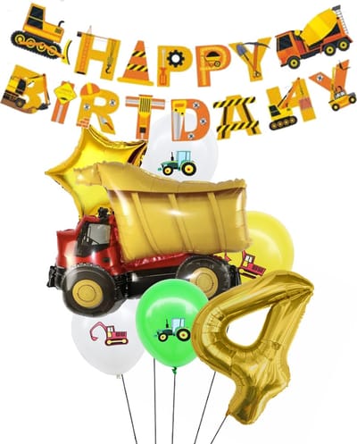 Snoes Cijfer Ballon Nummer 4 - Vrachtwagen - Plus Vrachtwagen set Ballonnen Feestdecoratie - Helium Ballon - Kinderen