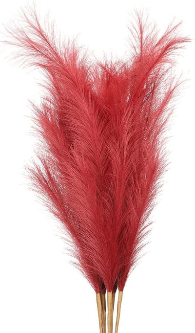 37 Inch Long Pampas Decoration - 7 Pieces Large Artificial Pampas Bulk - Long Fluffy Artificial Grass - Dried for Home Boho Decoration - Vase Wedding Wall Ground Dark Red