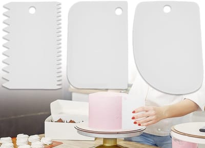 Deegschraper, kunststof, set van 3 stuks, deegkaart, tandspatel, taartschraper, structuurpasta, spatel voor keuken, bakken, randdecoratie