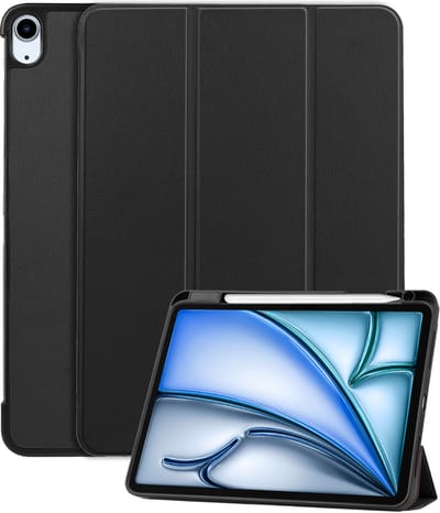 Hoesje - Geschikt voor Apple iPad Air (2024/2025/2026) - 11 inch - Dun & Stevig - Trifold Bookcase - Hard Cover Case - Met Uitsparing Geschikt voor Apple Pencil - Hardcover Book - Tablet Hoes - Zwart