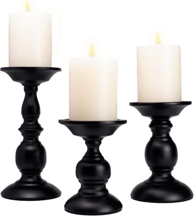 Set van 3 Matte Zwarte Kandelaars - Hoge Vintage Stijl Tafeldecoratie voor Woonkamer en Eetkamer