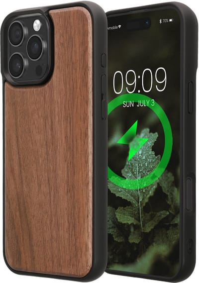 kwmobile Echt Houten Beschermhoes voor Apple iPhone 16 Pro Max – Hout & TPU Cover – donkerbruin walnoothout