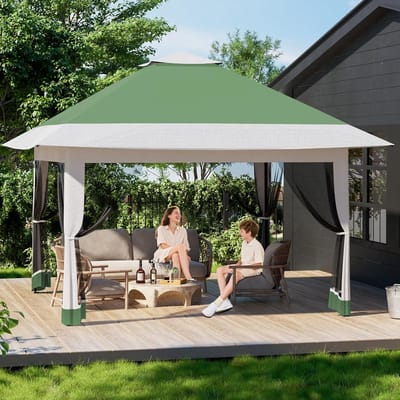 Pop-up partytent 3,6 x 3,6 m – Stevige, waterdichte tuentent met 4 zijwanden van gaas – Dak met ventilatieopeningen en draagtas met wieltjes – Ideale evenemententent voor feesten, in de tuin en als marktkraam