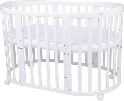 Multifunctioneel OVAAL 7 in 1 Babybed / peuterbed incl. matras - Wit