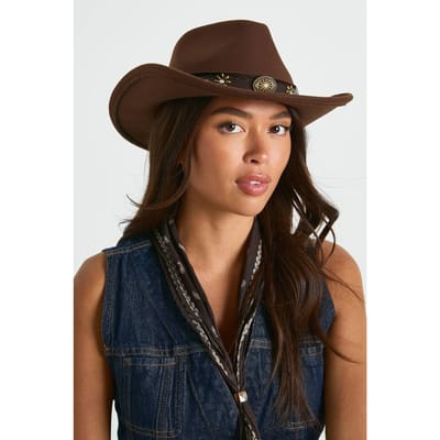 boohoo Dames Western cowboyhoed met studsversiering | Chocoladebruin