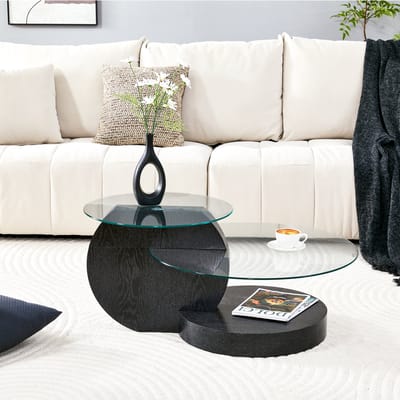 DESMIU Salontafel - Meerdere Lagen Met Veiligheidsglas En Opbergruimte - Modern Voor Woonkamer En Interieur - MDF En Glas - Zwart - 70 En 50 Cm