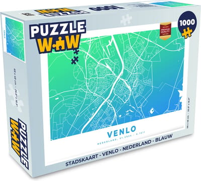 Puzzel Stadskaart - Venlo - Nederland - Blauw - Legpuzzel - Puzzel 1000 stukjes volwassenen - Plattegrond