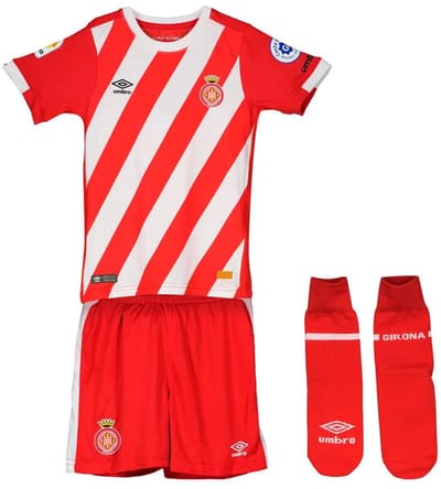 Umbro Girona Fc 18/19 Thuis Short Sleeve Junior Set Rood,Wit 24 Months-3 Years Kinderen