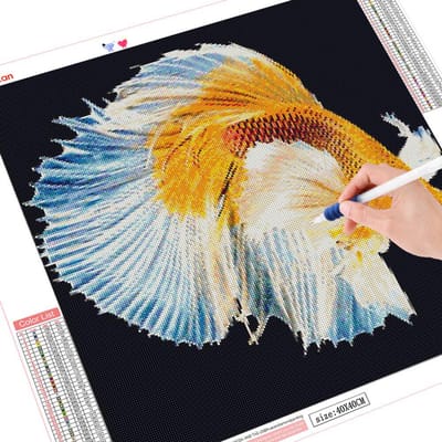 5D diamant broderie point de croix poisson peinture ronde complète Animal 30x30CM orange