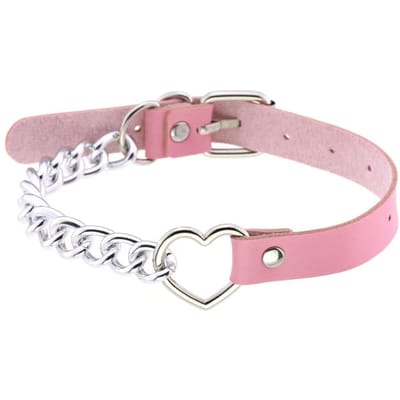 Gotische Punk Stijl PU Leer Hart Ketting, Punk Stijl Nekband, Ketting, Dames Kraagketting, Valentijnsdag Cadeau white