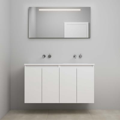 On-Line Badkamermeubelset - 120 cm - Bouwpakket - Greeploos 4 Deuren - Acryl Wastafel - zonder Kraangat - Spiegel met LED-Verlichting - Hoogglans Wit