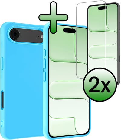 Hoesje Met 2x Screenprotector - Geschikt voor Apple iPhone Air - Sterk & Shockproof - Back Cover - Siliconen Case - Telefoon Hoes - Lichtblauw