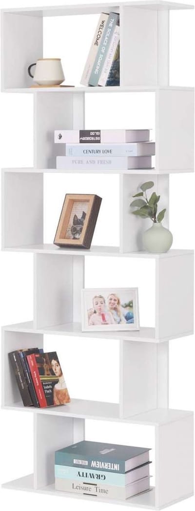 Happyment Boekenkast Daggo OPEN - 6 Vakken - Wit - Boekenkast - Boekenrek - Woonkamer, slaapkamer en kinderkamer - Hout - 60x23.5x160CM