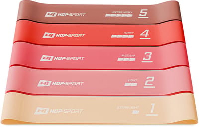 Hop-Sport Fitnessbanden Set van 5 – Latex Weerstandsbanden met 5 Weerstandsniveaus voor Krachttraining, Yoga en Revalidatie – Rood