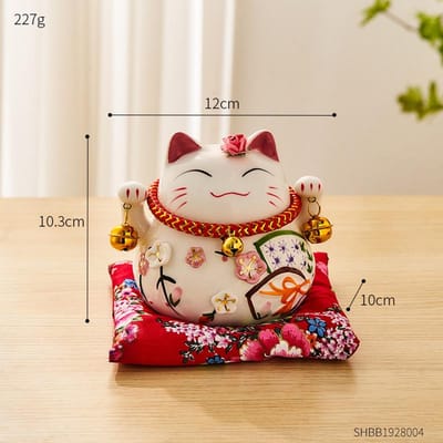 Chat porte-bonheur en céramique Design animal créatif et mignon Ornements d'artisanat exquis Style japonais Décoration de bureau pour la maison et le bureau Cadeau pour enfant