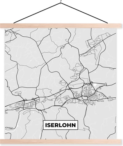 Posterhanger incl. Poster 40x40 cm - Schoolplaat - Kaart - Iserlohn - Duitsland - Stadskaart - Plattegrond - Textielposter - Blanke latten - Stadskaart
