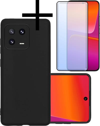 Hoesje - Met Screenprotector - Geschikt voor Xiaomi 13 Pro - Sterk & Shockproof - Back Cover - Siliconen Case - Telefoon Hoes - Zwart