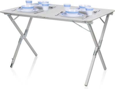 Campart Campingtafel TA-0802 - Opvouwbaar, lichtgewicht en met verstelbare poten - Kampeertafel inklapbaar inclusief opbergtas - 110 x 70 x 70 cm - Wit