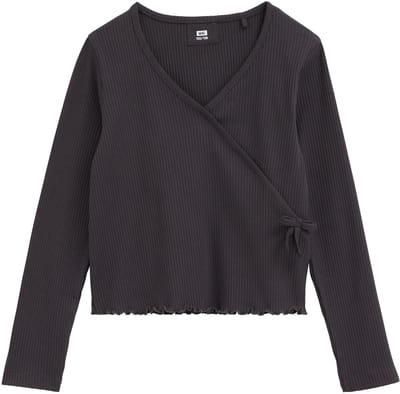 WE Fashion Meisjes T-shirt van ribstof met strikdetail