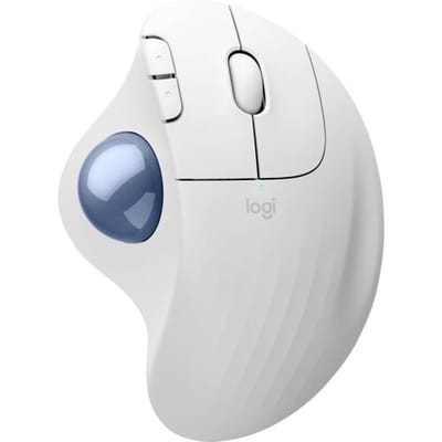 Logitech ERGO M575S Trackball Bluetooth, Draadloos Blauw, Wit 5 Toetsen 2000 dpi Duimwiel, Met trackball, Geluidsarme toetsen