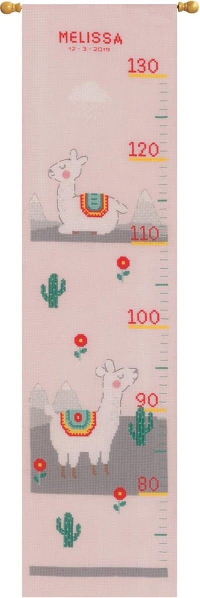 Vervaco - Telpakket kit - Geboorte - Groeimeter - Leuke lama - PN-0179067 - Borduren - Borduurpakket - Borduurpakket geboorte - Borduurpakket volwassenen