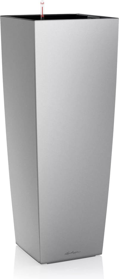 LECHUZA CUBICO ALTO PREMIUM 40- Plantenbak - met uitneembare binnenbak - met bewateringssysteem - ALL-IN-ONE set met LECHUZA-PON - zilver metallic