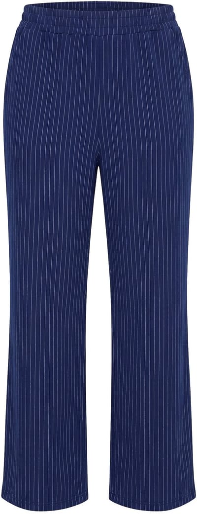 Studio Untold - Dames - Krijtstrepen broek rechte wijde pijpen - Navy - Maat 54+