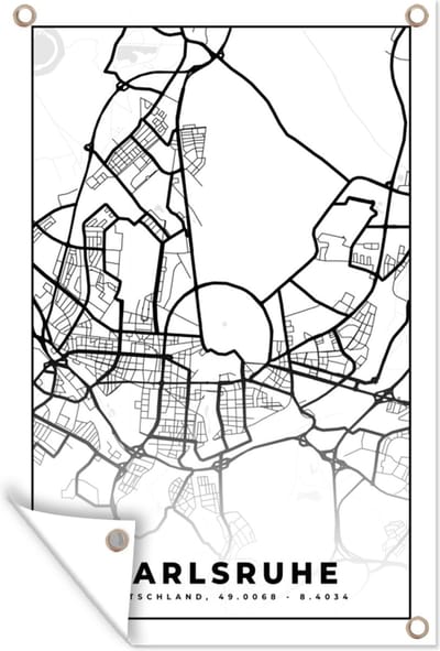 Muurdecoratie Karlsruhe - Plattegrond - Kaart - Stadskaart - 120x180 cm - Tuinposter - Tuindoek