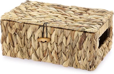 Woven Water Hyacinth Opbergmand - Waterdichte Doos met Deksel voor Huis, Keuken en Kleding - Ideaal voor Boeken, Groenten en Fruit